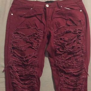 Burgundy cut up pants